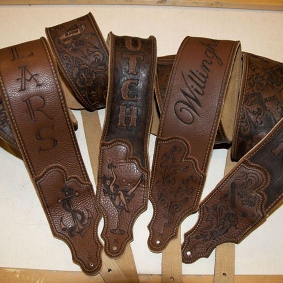 Handmade Personalized Leather Guitar Strap With Name And Artwork In