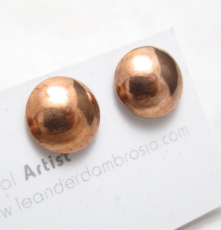 hand made round copper earring small copper dome studs hand made round copper earring small copper dome studs