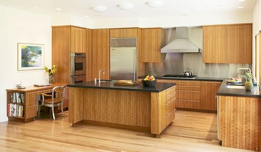Custom Made Cherry Wood Modern Kitchen, Bathroom, Living Room