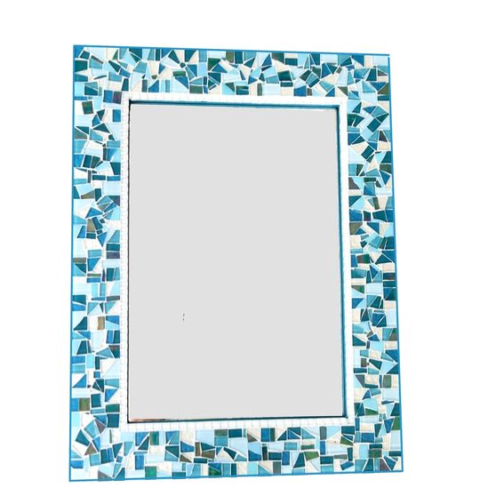 Hand Made Teal Mosaic Wall Mirror by Green Street Mosaics