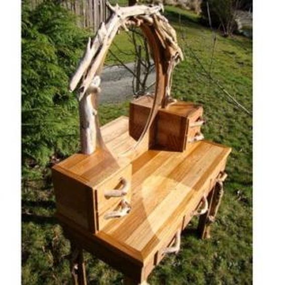 Hand Crafted Hobbit Rustic Dressing Table Vanity Desk With Oval Mirror