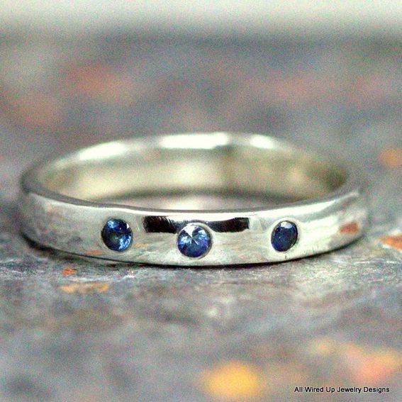 Custom Made Sterling Three Stone Band Ring Three Stone Wedding Band