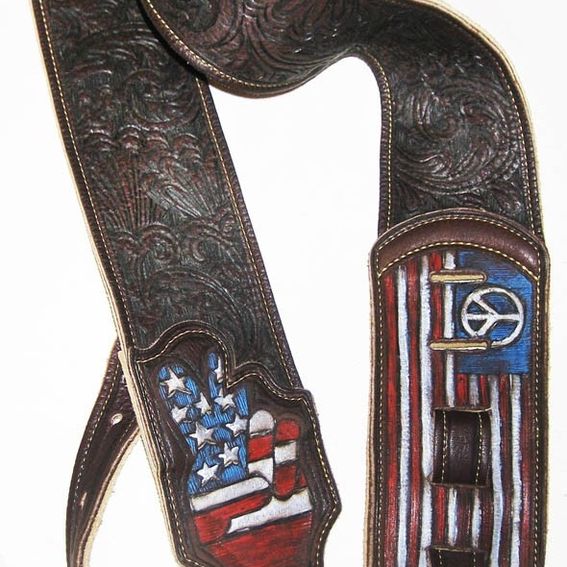 Hand Crafted HandEngraved Custom Guitar Strap In Brown Leather Your