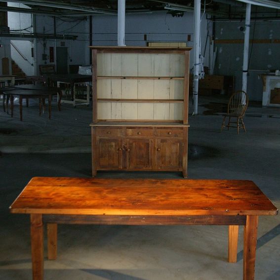 Hand Made Thick Top Farm Tables With Brown Cherry Finish Wood Dining