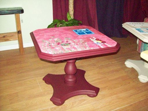 Custom Made Side / Occassional Table Handpainted Berrywine With Pueblo Window