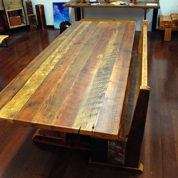 Custom Reclaimed TimberFrame Trestle Dining Table, Farm Table by