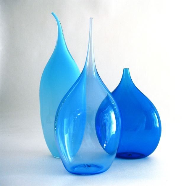 3 Custom designed hand-blown blue forms