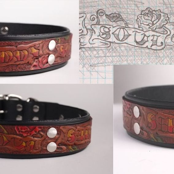 Hand Made Custom Tooled Leather Dog Collar by dieselDOGwear