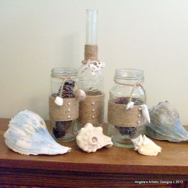 Custom Made Jute-Wrapped Bottle Centerpiece In Set Of Three