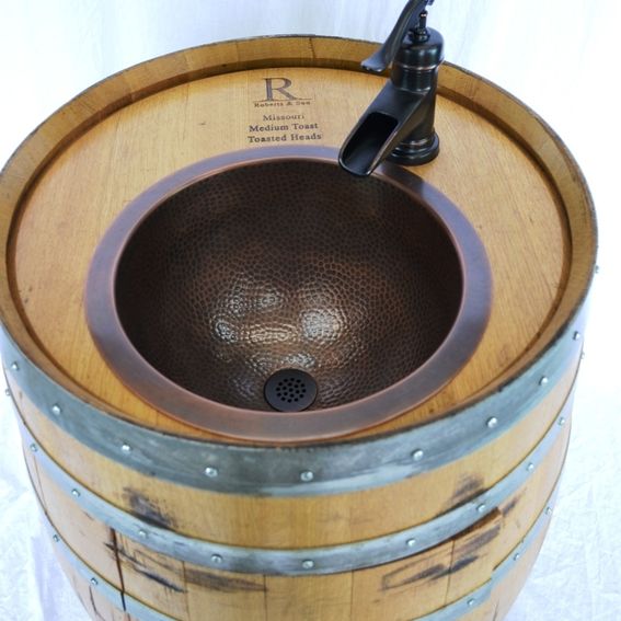 Custom Wine Barrel Sink Bath Vanity W/ Copper Sink And Faucet 100