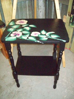 Custom Made Occasional Table Hand Painted Black With Flowers