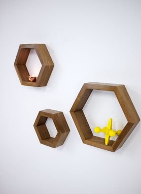 Custom Made Modern Solid Walnut Honeycomb, Hexagon Shelves