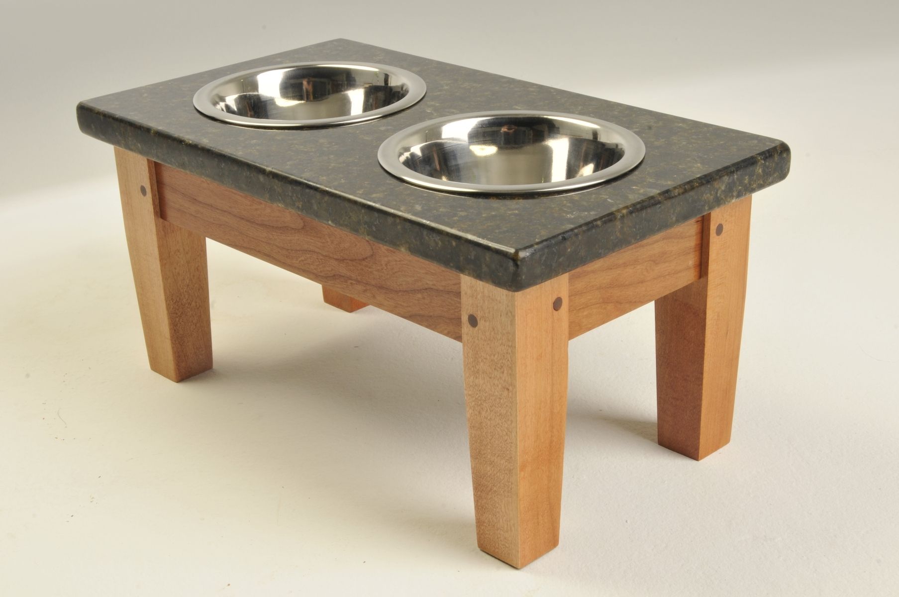 Hand Crafted Small Cherry And Uba Tuba Granite Elevated Dog Feeder