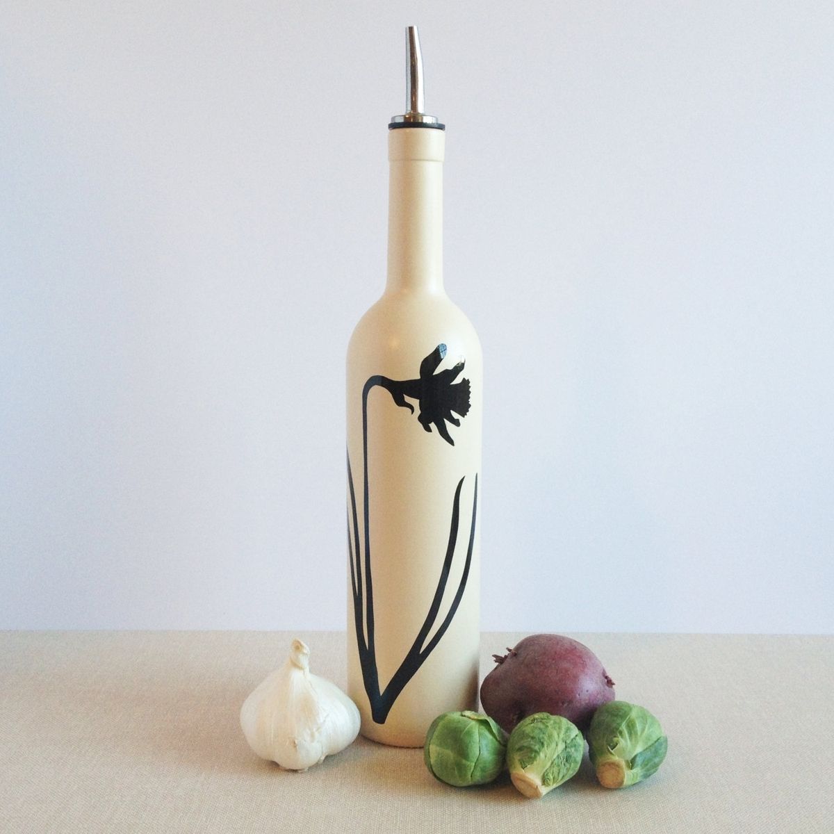 Hand Made Large Oil Dispenser, Soap Dispenser, Daffodil, Upcycled Wine