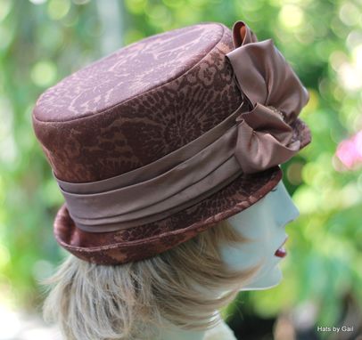 Custom Made Edwardian Victorian Steampunk Riding Bucket Hat In A Floral Brocade Fabric