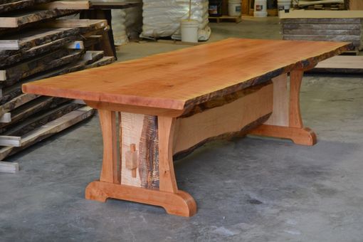 Custom Made Live Edge Cherry Dining Table With Live Edge Trestle Base
