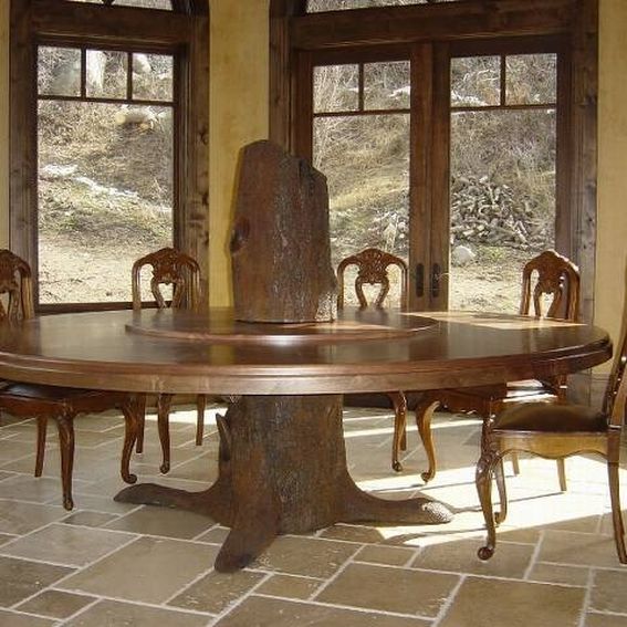 Hand Crafted Tree Trunk Dining Table, Fabricated Metal Sculpture by
