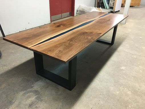 Custom Made Book-Matched Black Walnut, Resin, And Steel Conference Table