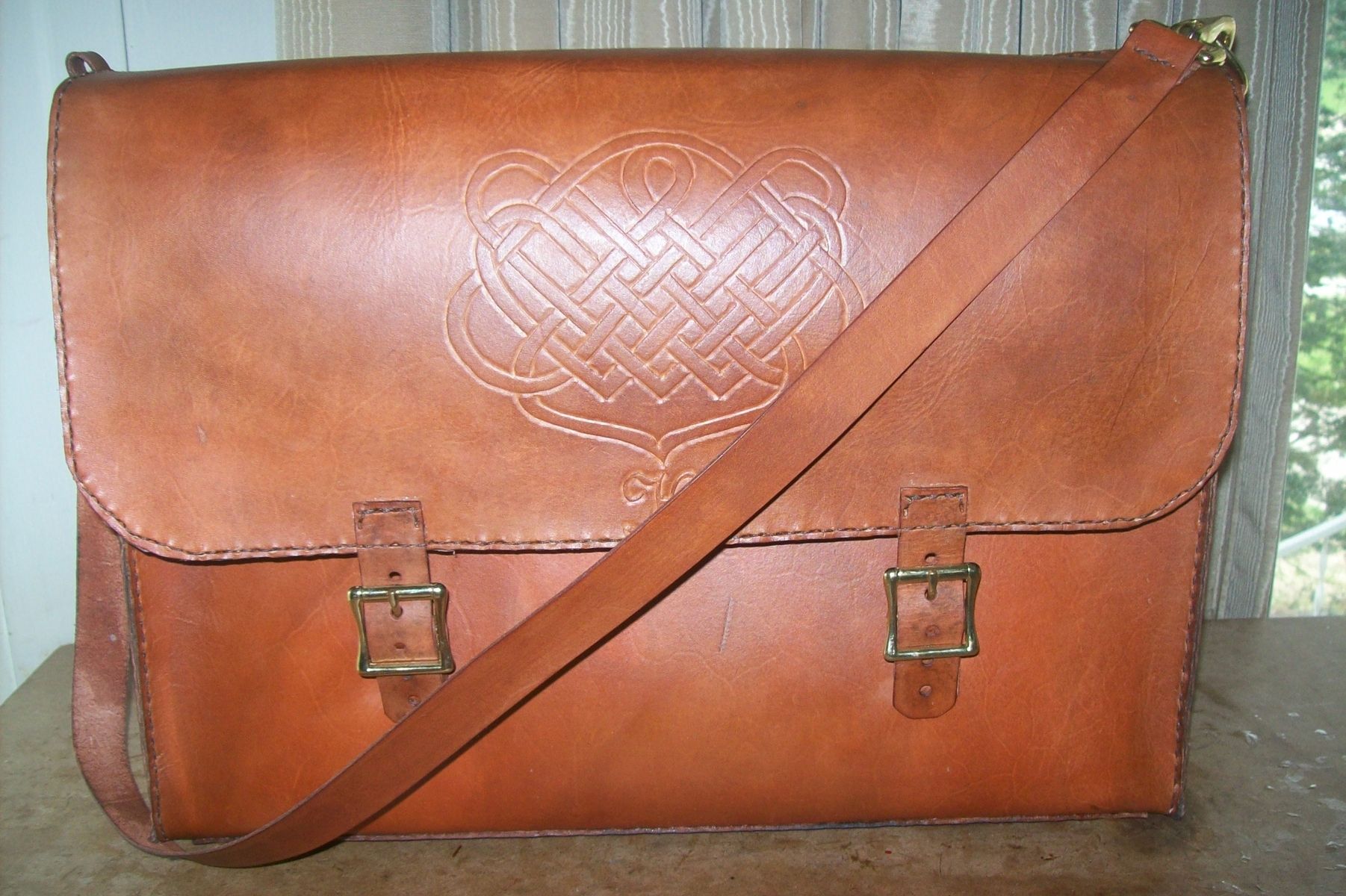 Hand Crafted Custom Leather Laptop Bag With Celtic Design In Weathered Color by Kerry&#39;s Custom ...