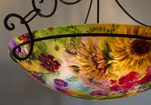 Custom Made New Orleans Floral Jumbo Sized Reverse Painted Glass Chandelier