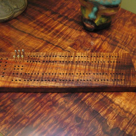 Custom Curly Koa Cribbage Board by Daffinrud Arts