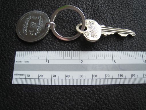 Custom Made Sterling Silver Key Chain Key Ring Key Fob With Wedding Logo - 1 1/8