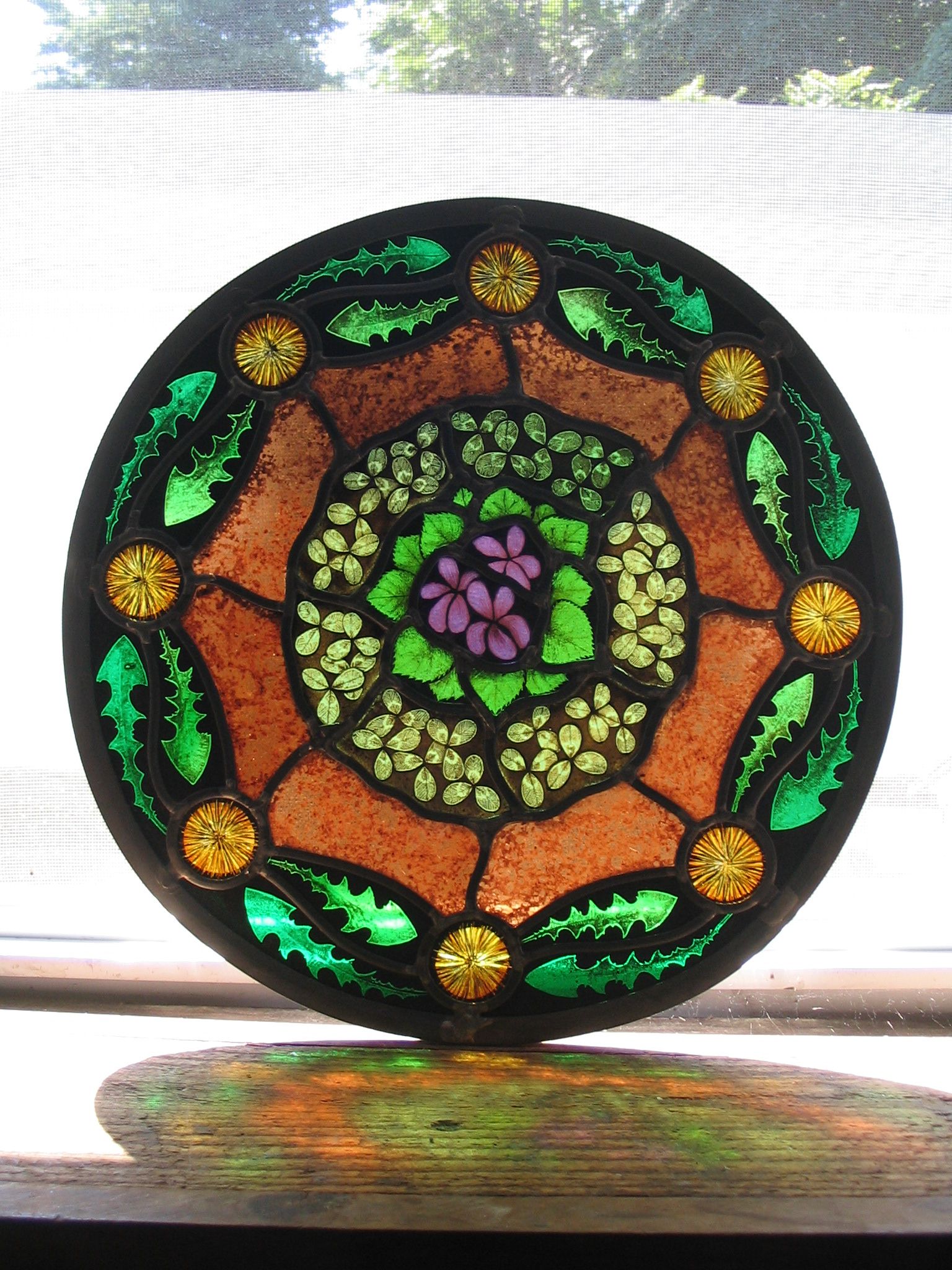 Custom Painted Stained Glass Botanical Art Panel by Amy Valuck Glass