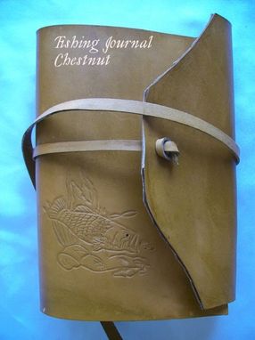 Custom Made Custom Leather Journal With Fishing Journal Pages And Fish Design In A Chestnut Stain