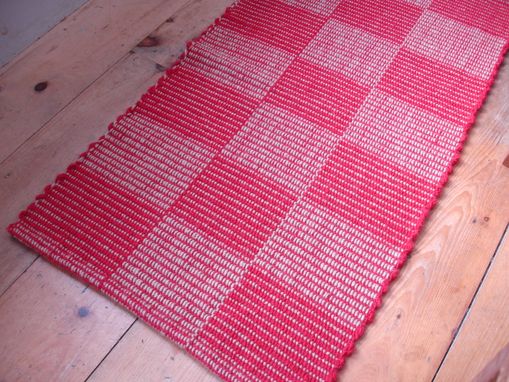 Custom Made Red Beige Hand-Woven Wool Check Rug 25 In By 50 In