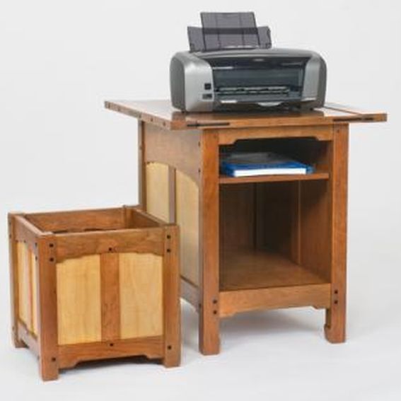 Hand Crafted Figured Cherry Printer Stand And Waste Paper Basket by