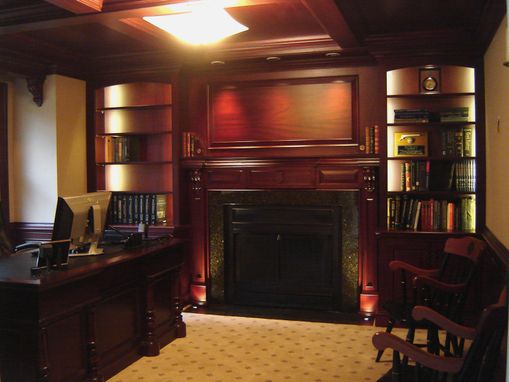 Custom Made Mahogany Home Office With Beam Ceiling