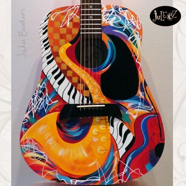 Hand Crafted Hand Painted Guitar Colorful Artwork by Juleez