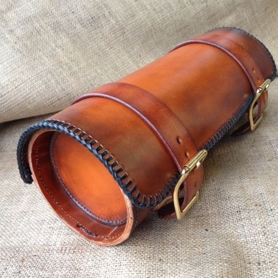 Hand Made Leather Motorcycle Roll Bag by Pirate Upholstery