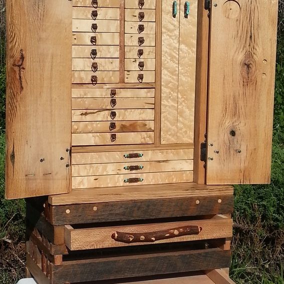 Hand Made Reclaimed Barn Wood Jewelry Chest On Stand by Nature's Knots