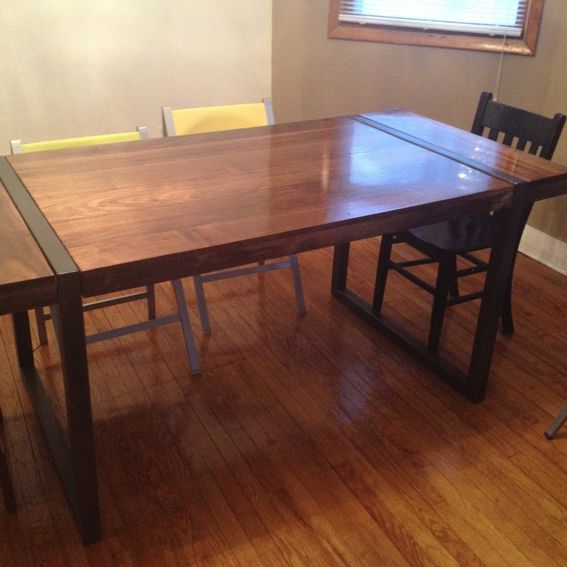 Hand Made Black Walnut Dining Table With Welded Steel Base by