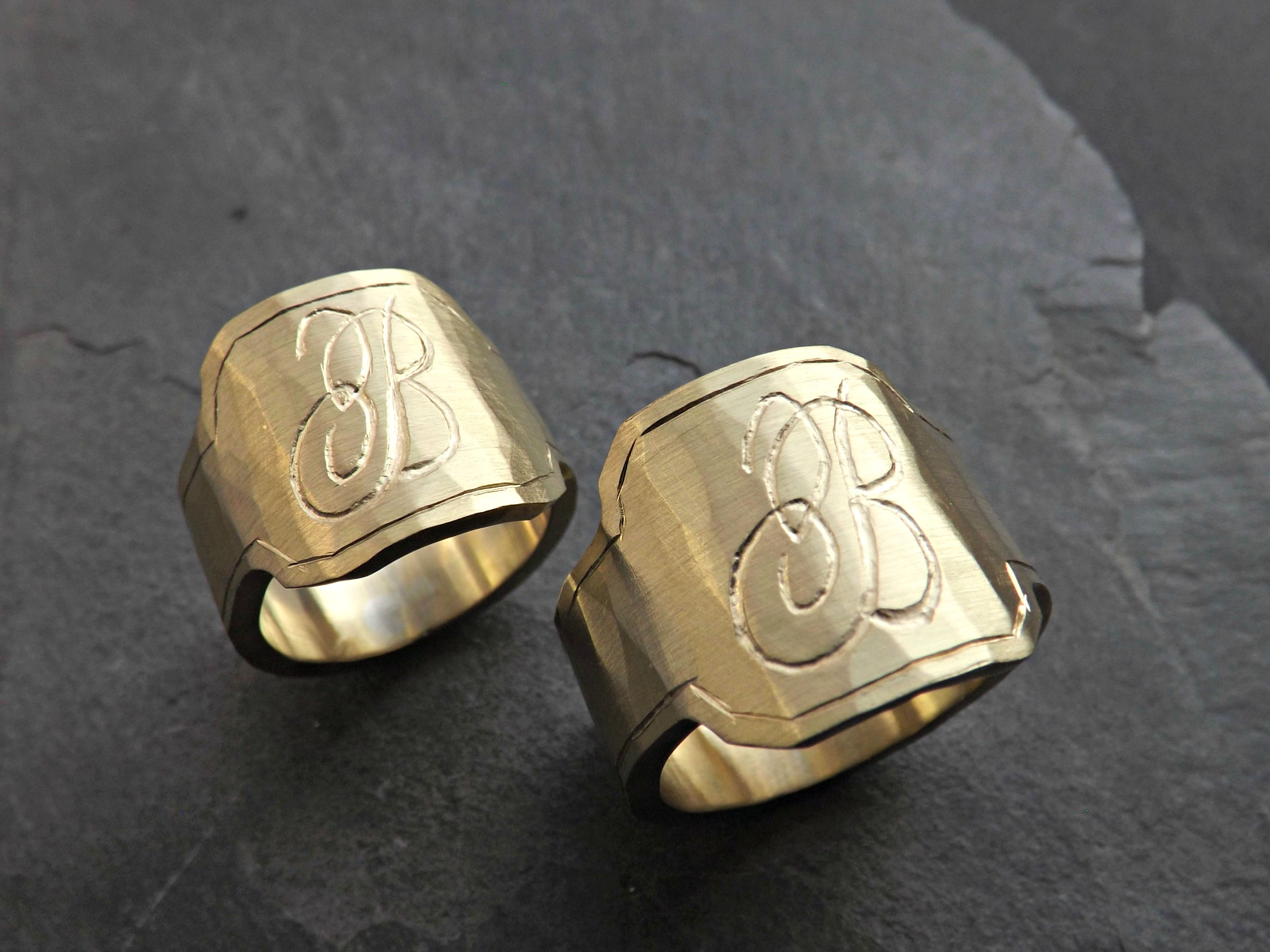 Buy a Hand Crafted Mens Ring Brass, Engraved Monogram Ring, Big