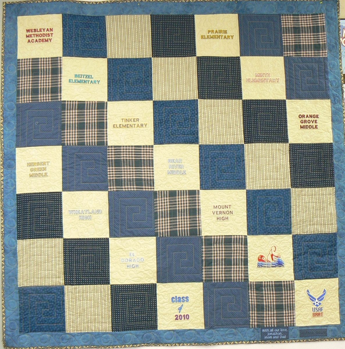 Hand Crafted Custom Graduation Memory Quilt by Arlene s Quilts and Embroidered Pictures ...