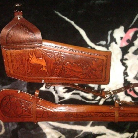 Hand Crafted Custom 2 Piece Lined Leather Rifle Case Hand Made Tooled