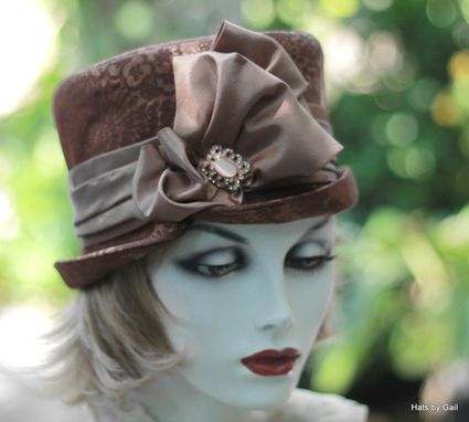 Custom Made Edwardian Victorian Steampunk Riding Bucket Hat In A Floral Brocade Fabric