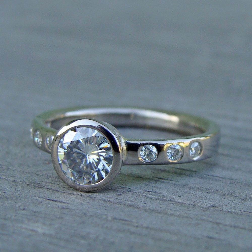Custom Made Moissanite Solitaire Engagement Ring With Recycled 14k
