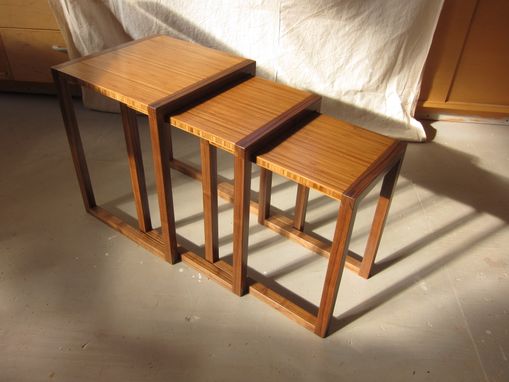Custom Made Walnut And Bamboo Nesting , End , Side Tables , Mid Century Modern