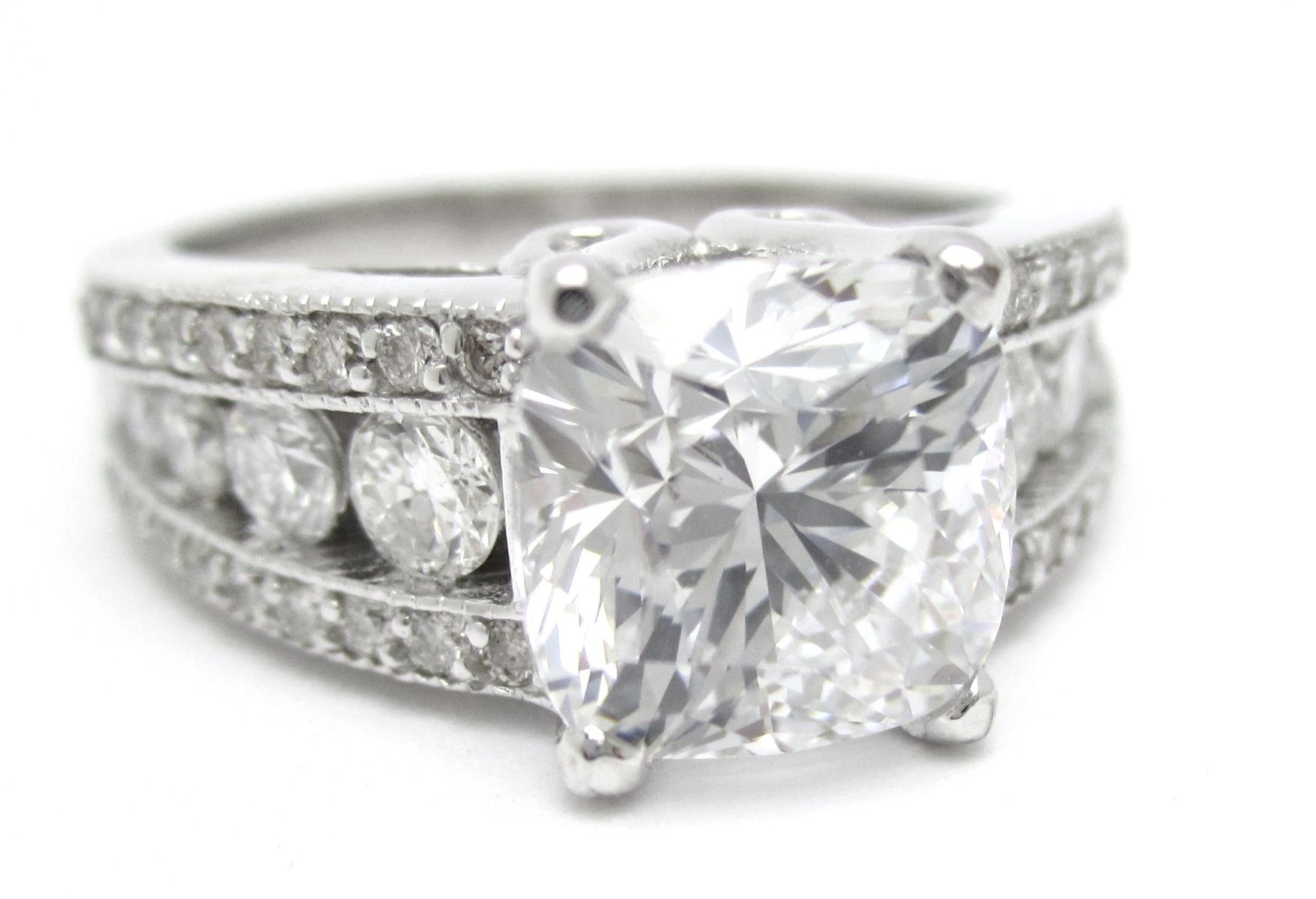 Custom Antique Cushion Cut Engagement Ring Large Center by Nina Elle