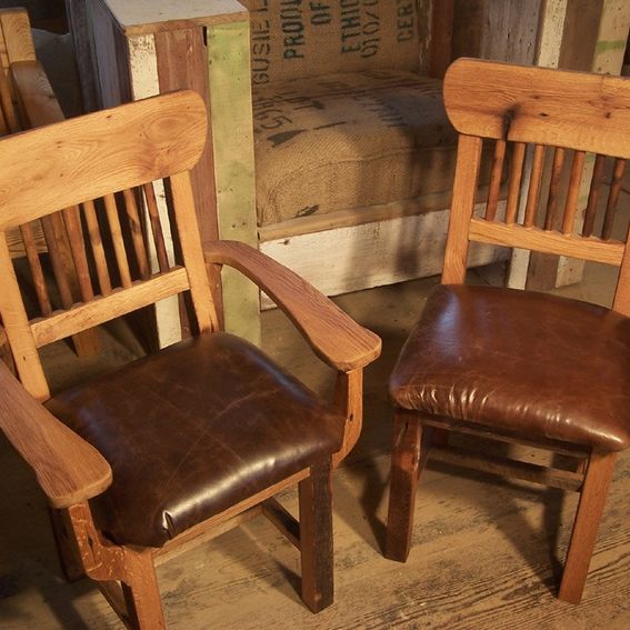 Custom Made Reclaimed Oak Mission Style Dining Chairs With Upholstered
