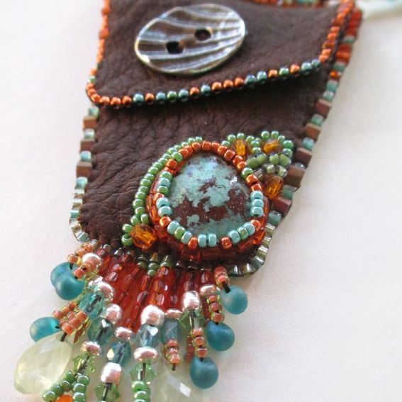 Custom Beaded Leather Medicine Bag Necklace With Stone by Anicca