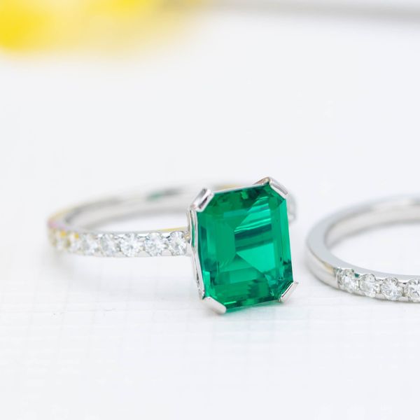 This lab-created emerald has no fractures or inclusions, making it more durable than natural emerald.