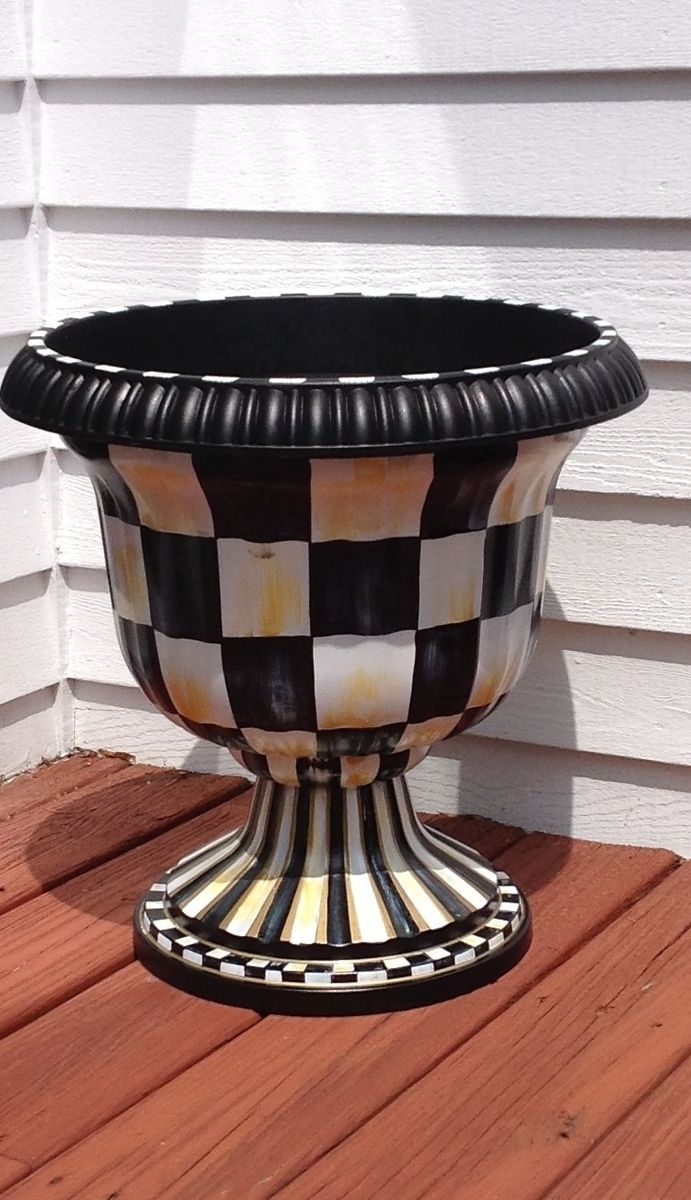 Hand Crafted Custom Urn Planter - Hand Painted - Black And White