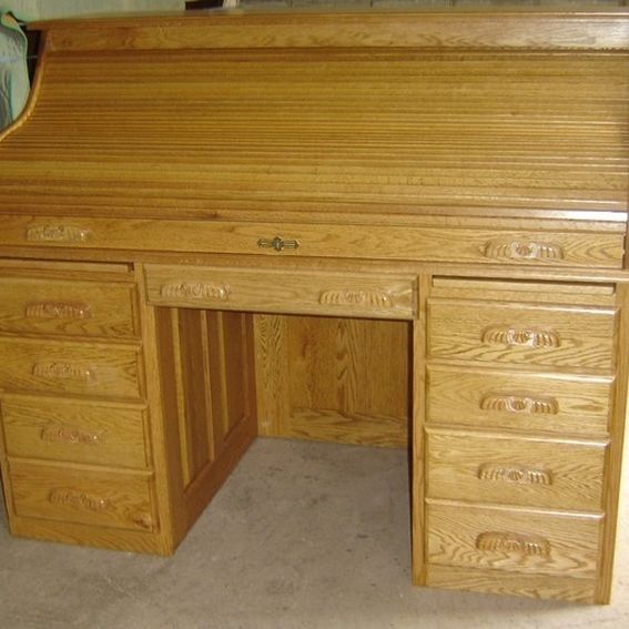 Custom Made New Solid Oak Wood Roll Top Office Home Desk With Drawers