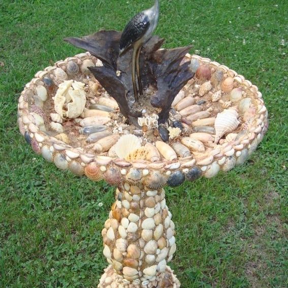 Hand Crafted Sea Shell Birdbath With Driftwood Perch by A 1 Time Design