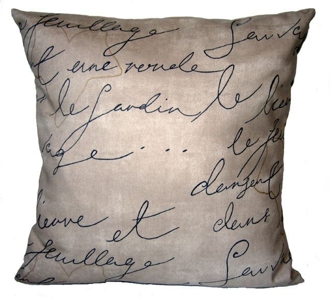 Custom Made Handwriting French Cursive Pillow Case Print 18x18 Or 16x16 Contemporary Design
