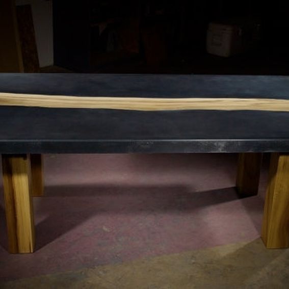 Custom Made Concrete Table With Wood Inlay by TAO Concrete